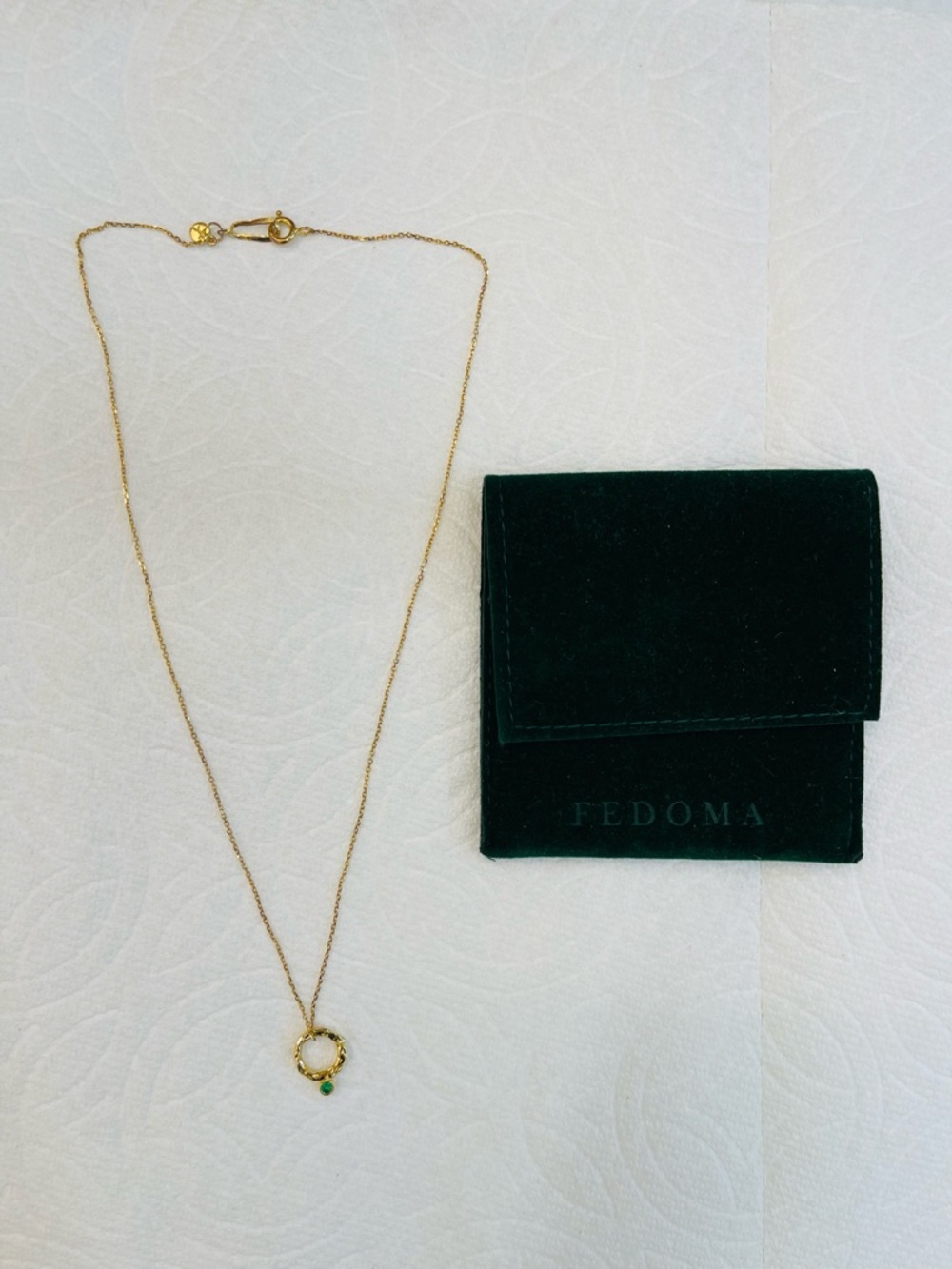 FEDOMA Gold Vermeil Open Circle Green Stone Pendant Necklace